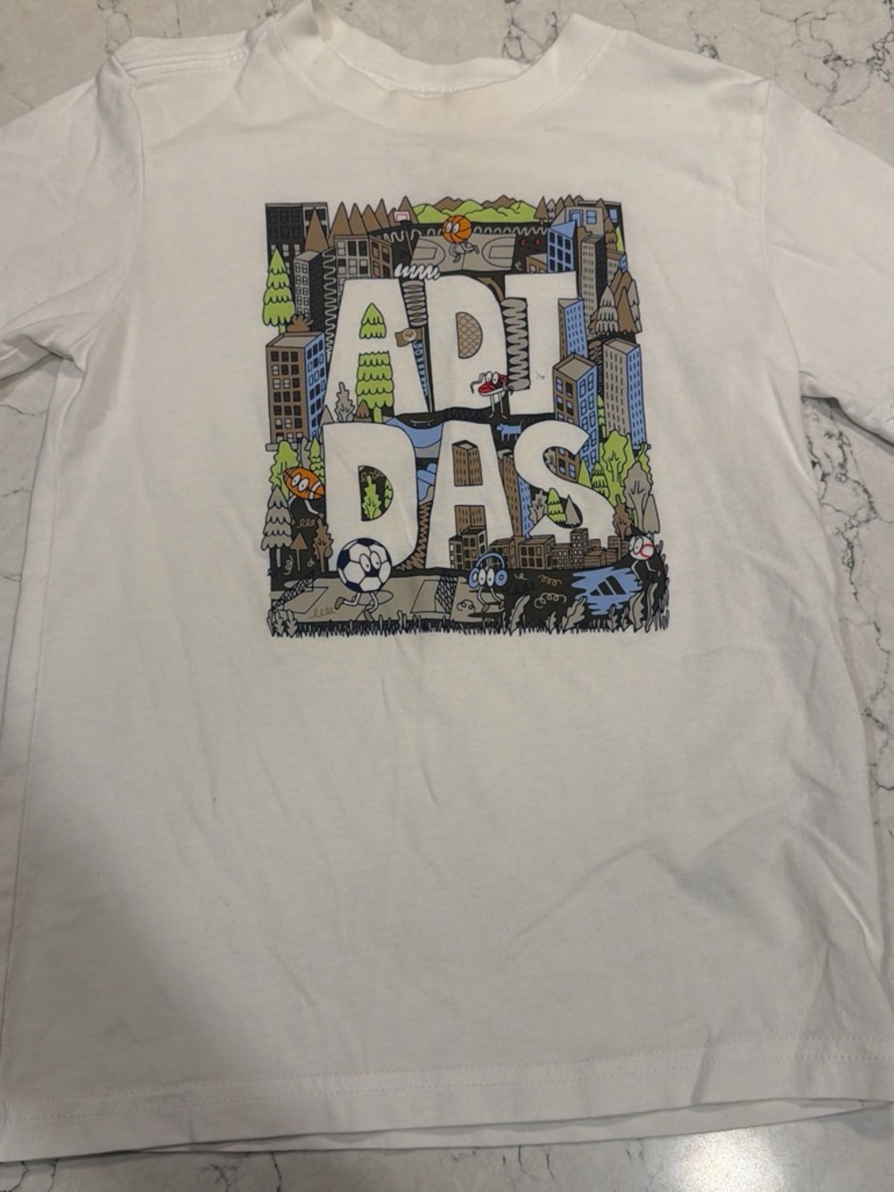 adidas White Short Sleeve Tee with Illustrated City Logo